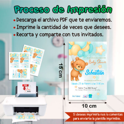 Baby Shower Osito con Globos Azul Cielo Invitación Digital