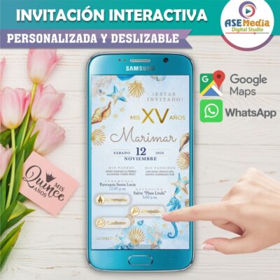 Mis XV Años, Floral en Azul Marino – Invitación Interactiva de Cumpleaños para WhatsApp