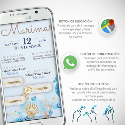 Mis XV Años, Floral en Azul Marino – Invitación Interactiva de Cumpleaños para WhatsApp