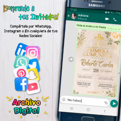 Mi Primera Comunión Dorado Boho Invitación Digital