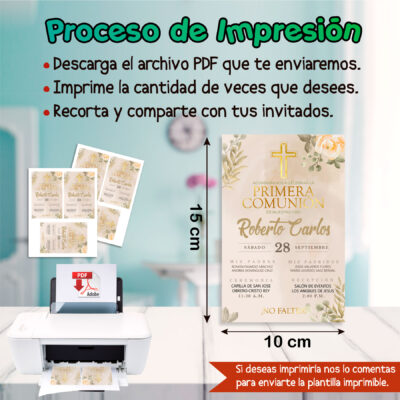 Mi Primera Comunión Dorado Boho Invitación Digital
