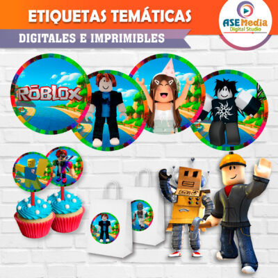 Roblox Etiquetas Redondas Imprimibles para Cumpleaños