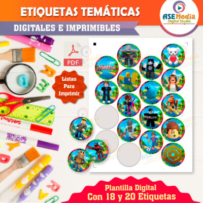 Roblox Etiquetas Redondas Imprimibles para Cumpleaños
