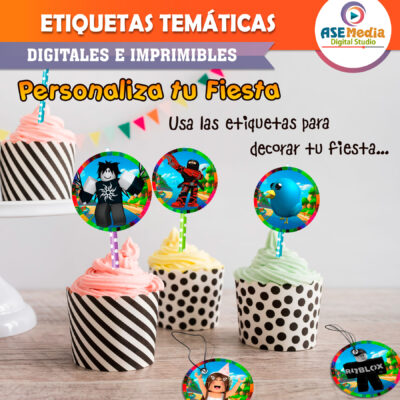 Roblox Etiquetas Redondas Imprimibles para Cumpleaños