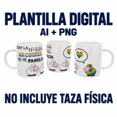 Soy la Oveja Arcoiris · Plantilla editable para taza de sublimación