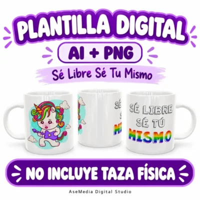 Sé Libre Sé Tu Mismo · Plantilla editable para taza de sublimación