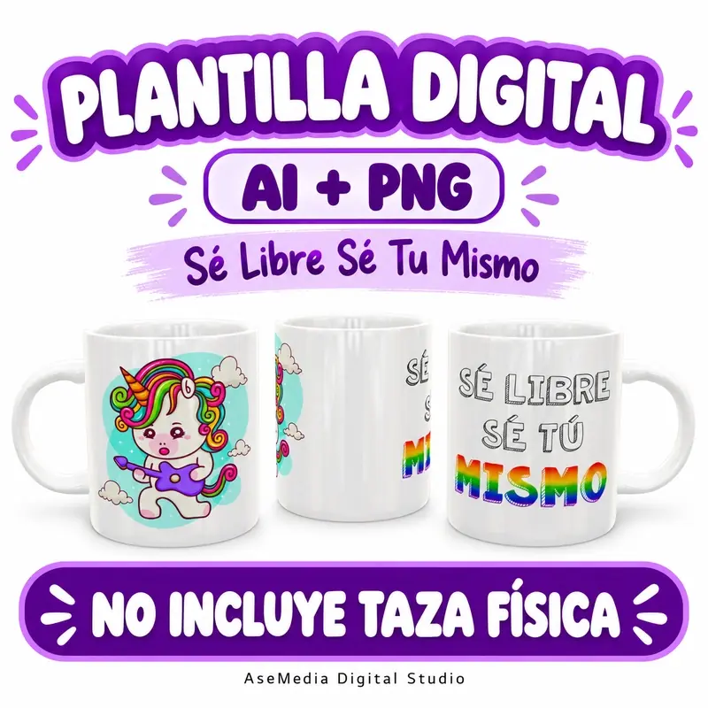 Sé Libre Sé Tu Mismo · Plantilla editable para taza de sublimación