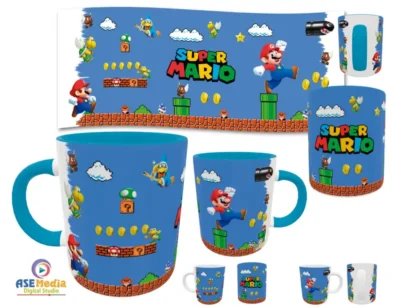 Mario Bros · Plantilla editable para taza de sublimación