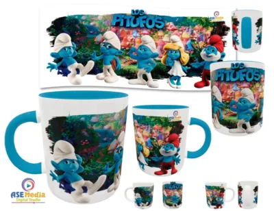 Los Pitufos · Plantilla editable para taza de sublimación