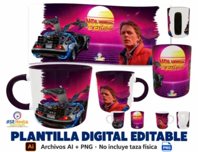 Volver Al Futuro · Plantilla editable para taza de sublimación