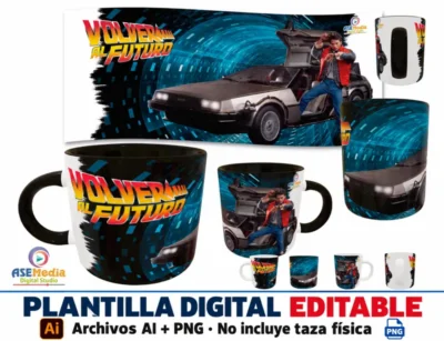 Volver Al Futuro 02 · Plantilla editable para taza de sublimación