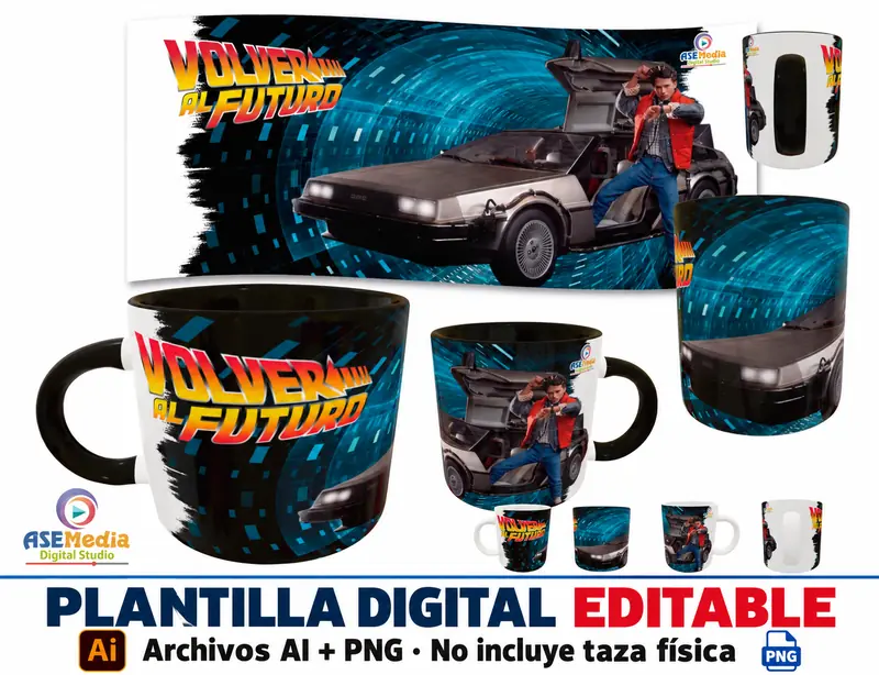 Volver Al Futuro 02 · Plantilla editable para taza de sublimación