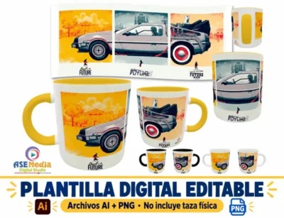 Volver Al Futuro 03 · Plantilla editable para taza de sublimación