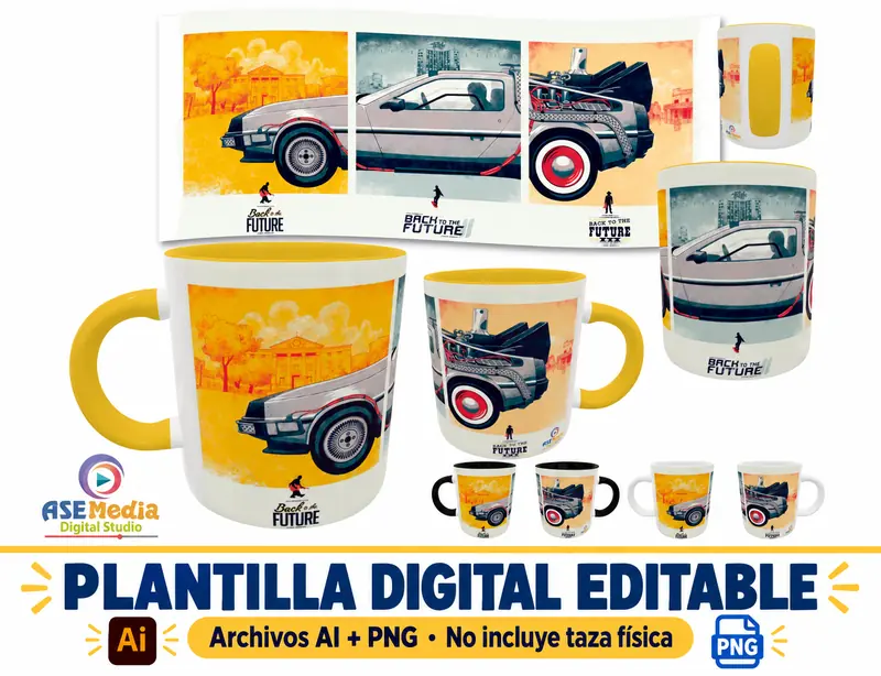 Volver Al Futuro 03 · Plantilla editable para taza de sublimación