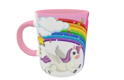 Plantilla digital Unicornios para sublimación; vista aplicada original en taza; no incluye taza fÃsica.