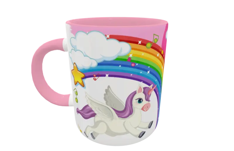 Plantilla digital Unicornios para sublimación; vista aplicada original en taza; no incluye taza fÃsica.