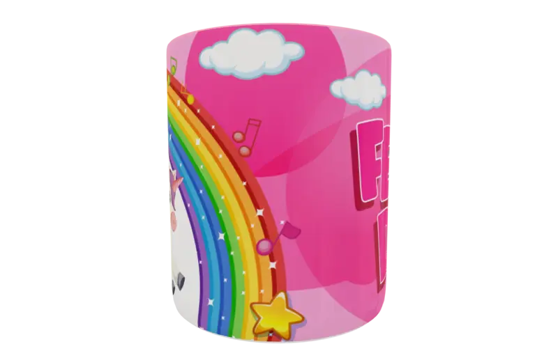 Plantilla digital Unicornios para sublimación; vista aplicada original en taza; no incluye taza fÃsica.