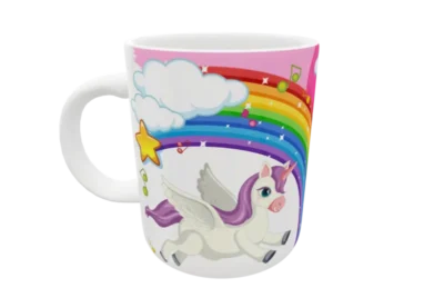 Plantilla digital Unicornios para sublimación; vista aplicada original en taza; no incluye taza fÃsica.