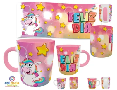 Unicornio, Feliz Dia 02 · Plantilla editable para taza de sublimación